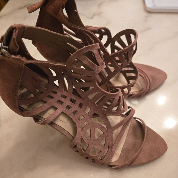 Zara Mauve Suede Openwork Cutout Heels Sandals - Picture 2 of 5